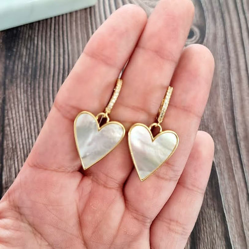 Aretes Chapa de Oro Corazon y Madre Perla