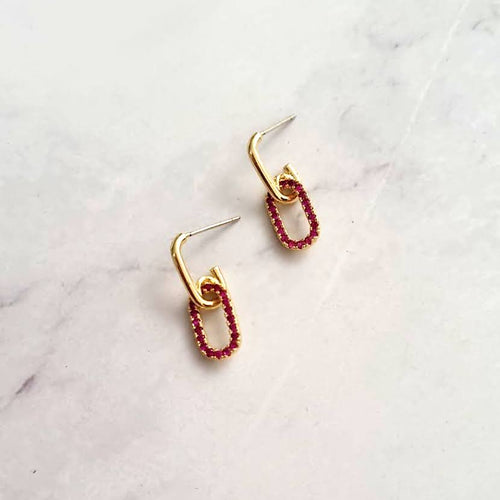 Aretes Chapa de Oro Eslabon con Rosa